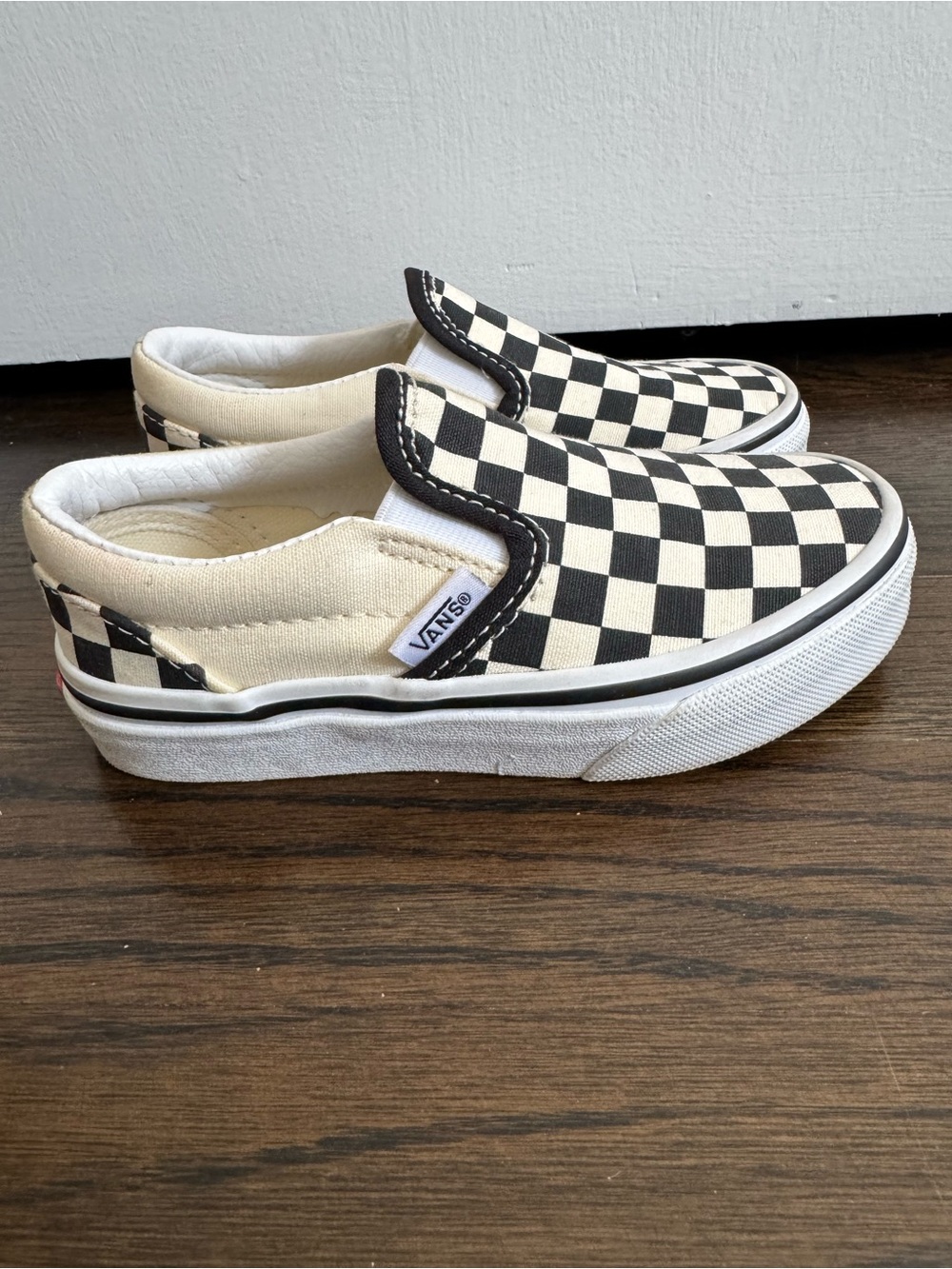 Vans Classic Slip-On Checkerboard Kids Sneakers Size 11 Black White